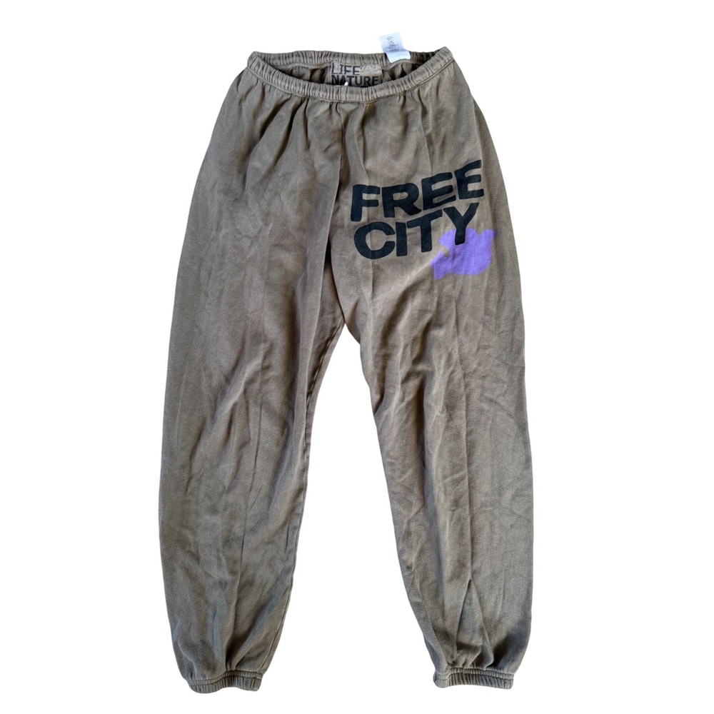 FreeCity Life Nature Love Sweatpants XS Olive Brown Graphic Logo Joggers USA